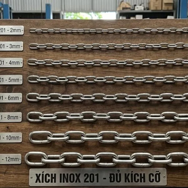 Xích inox 201 đủ kích cỡ là gì? Bảng size, ứng dụng và cách chọn