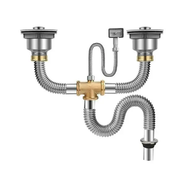 Xi phông chậu rửa bát 2 hố inox