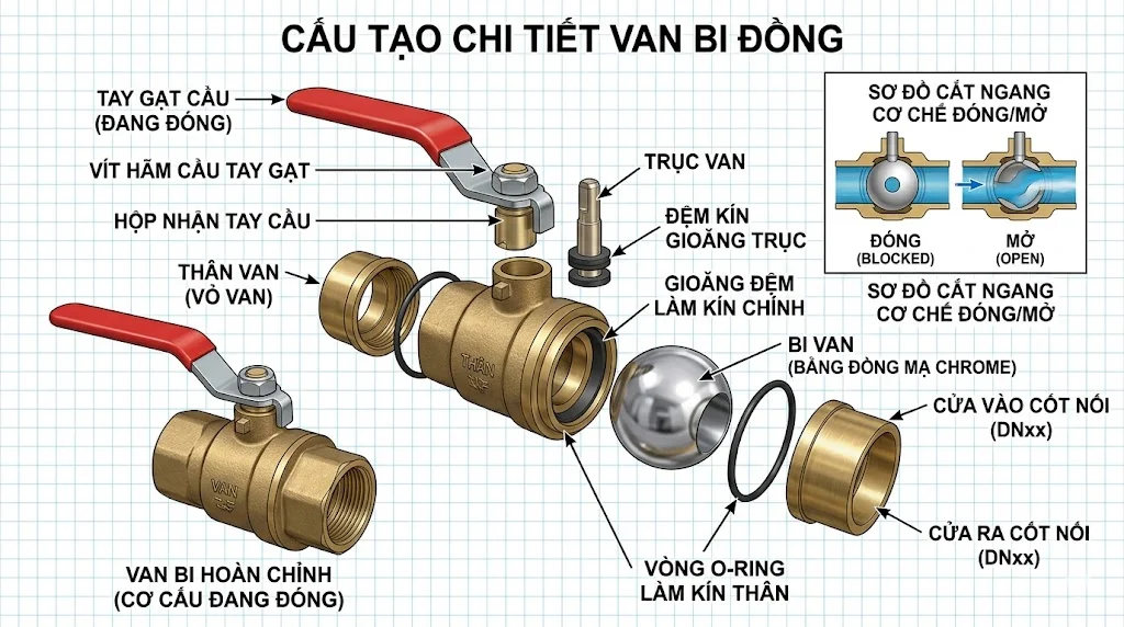 Cấu tạo và nguyên lý hoạt động của ball valve
