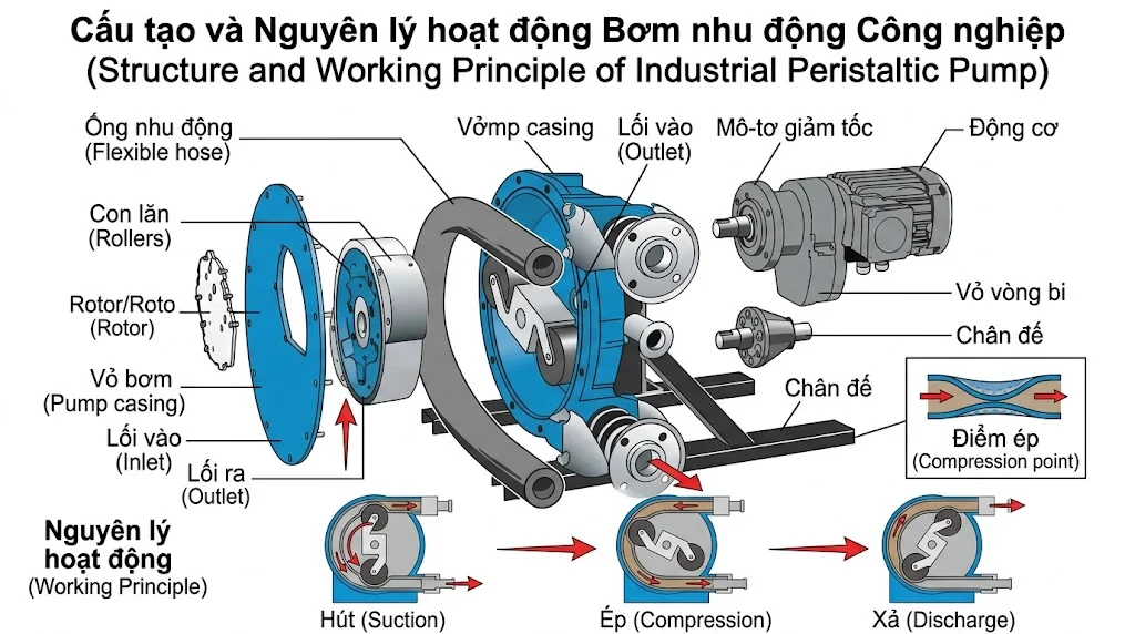 Cấu tạo và nguyên lý hoạt động của bơm nhu động