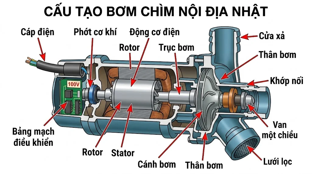 Cấu tạo của bơm chìm nội địa 