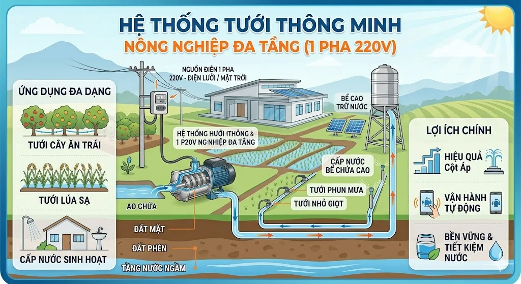 Cách chọn bơm đa tầng cánh một pha đúng kỹ thuật