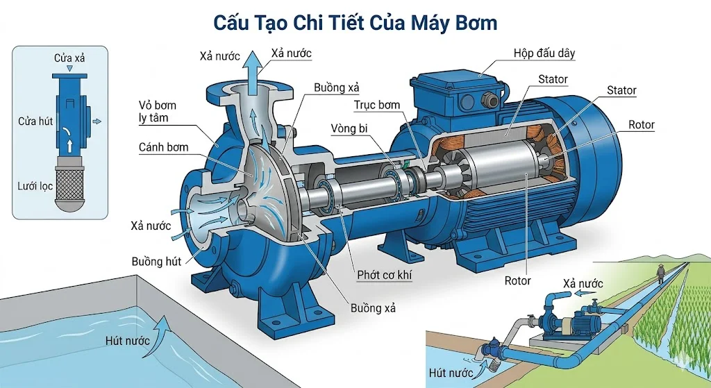 Cấu tạo và nguyên lý hoạt động của bơm lưu lượng đẩy 