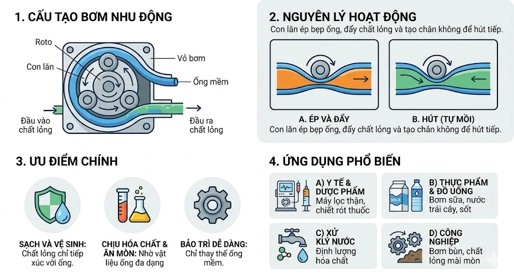 Khái niệm bơm nước nhu động trong thực tế