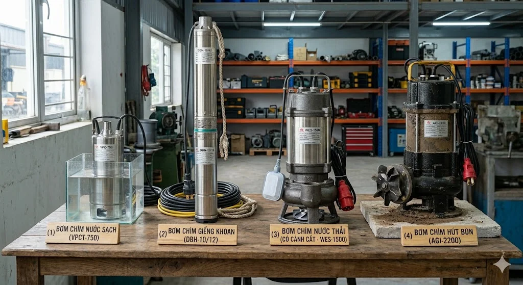 Phân loại bơm chìm phổ biến