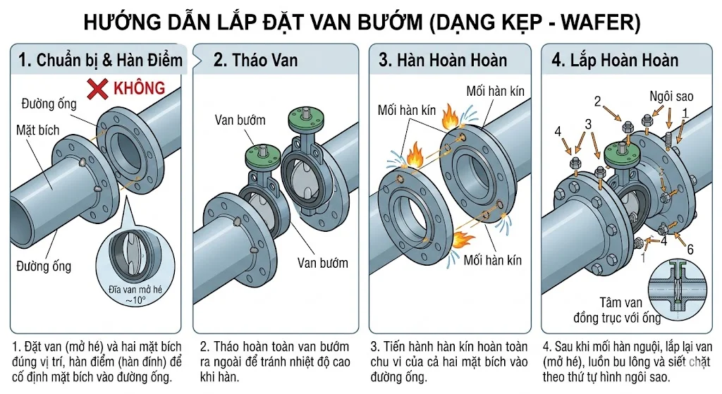 Các lưu ý quan trọng khi lắp đặt van bướm