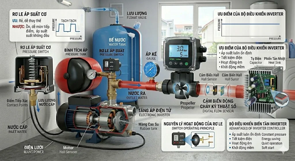 Phân loại cảm biến máy bơm tăng áp phổ biến