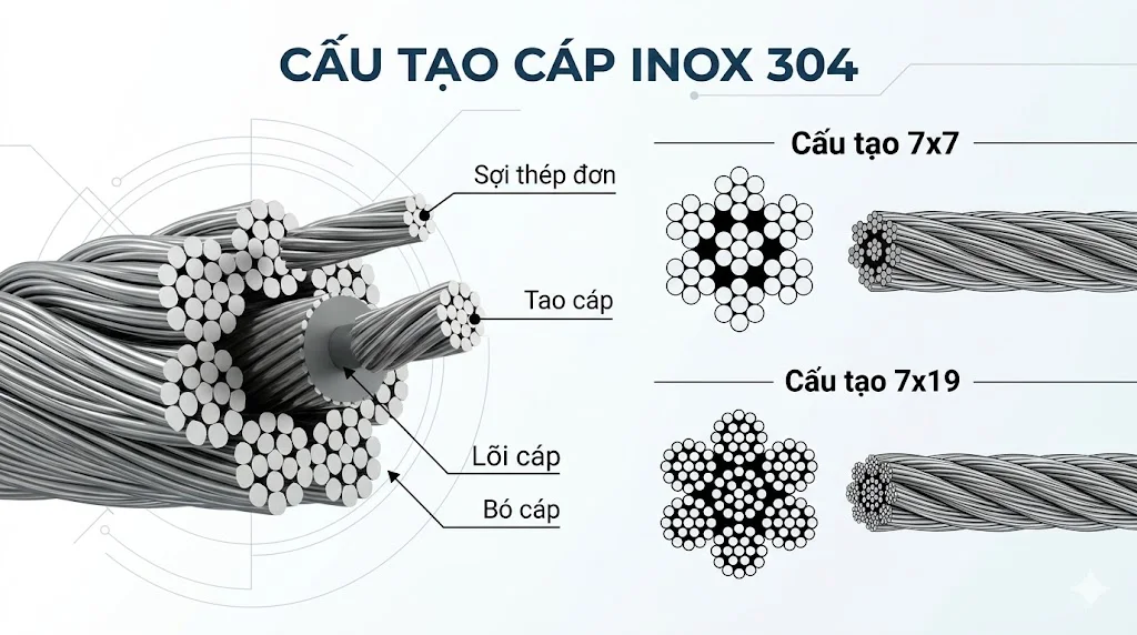 Phân loại cáp inox theo cấu trúc