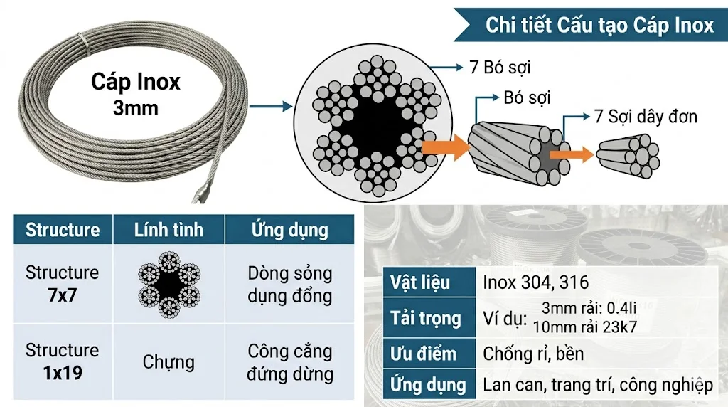 Ứng dụng của cáp inox 3mm
