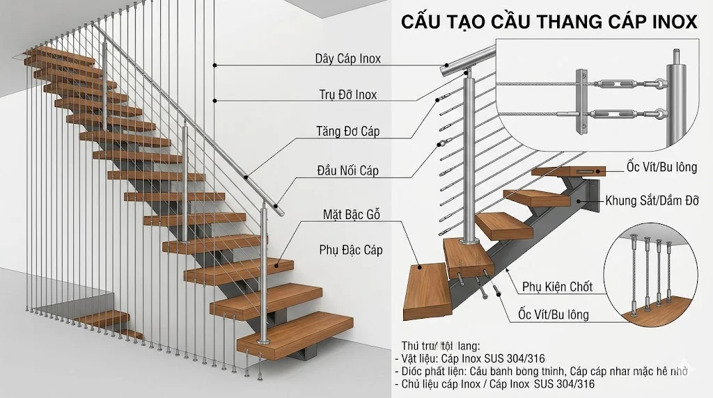 Cách chọn cáp cầu thang đúng kỹ thuật