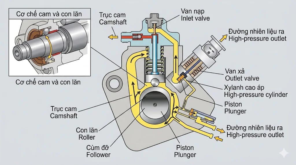 Cấu tạo chính của CP4 pump
