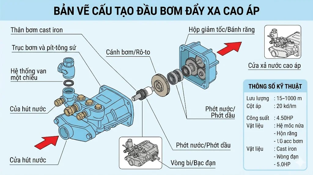 Cấu tạo và nguyên lý hoạt động của bơm đẩy xa