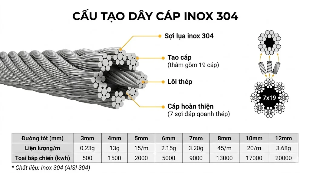 Phân loại dây cáp inox phổ biến