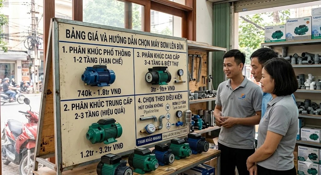 Các yếu tố ảnh hưởng đến giá máy bơm lên bồn