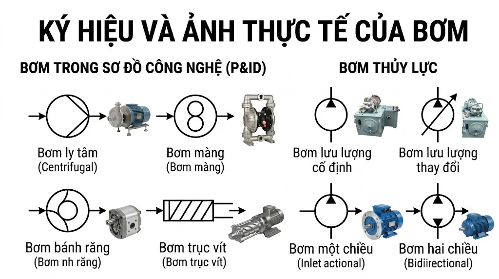 Các thành phần chính trong ký hiệu bơm