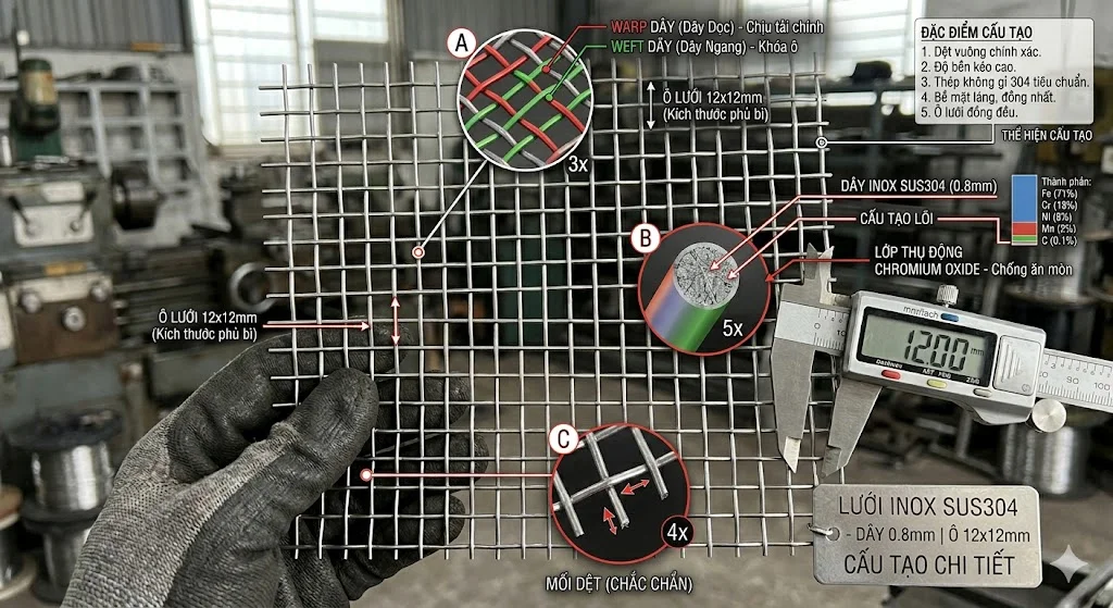 Đặc điểm nổi bật của lưới inox 304 dây 0.8