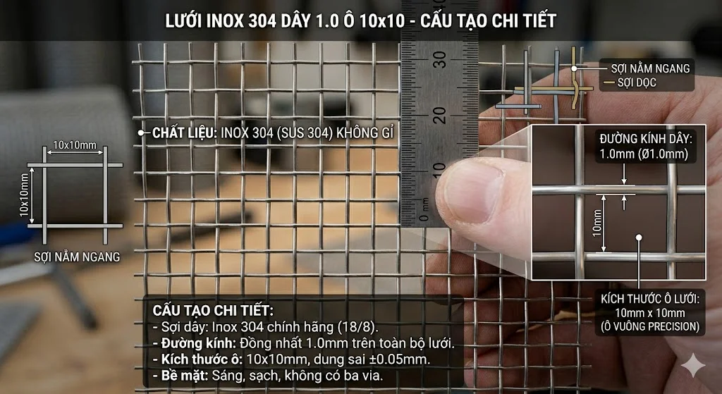 Đặc điểm nổi bật của lưới inox 304 dây 1.0 10x10
