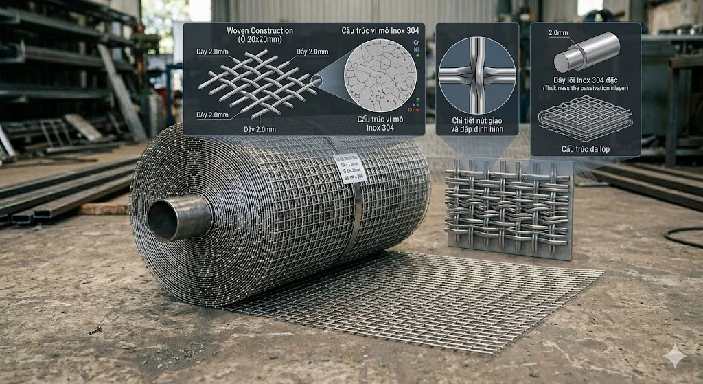 Đặc điểm nổi bật của lưới inox 304 dây 2.0 20x20