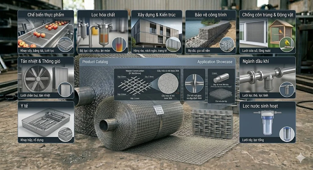 Ứng dụng thực tế của lưới inox 304 dây 2.0 20x20