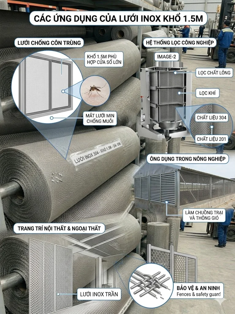 Ứng dụng thực tế của lưới inox 1.5m