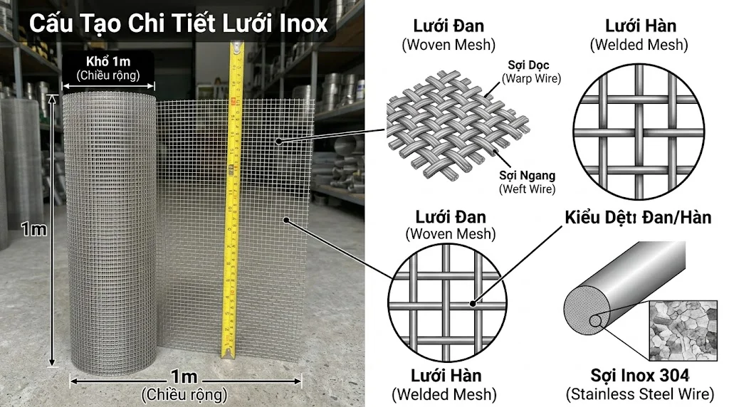 Phân loại lưới inox 1m phổ biến