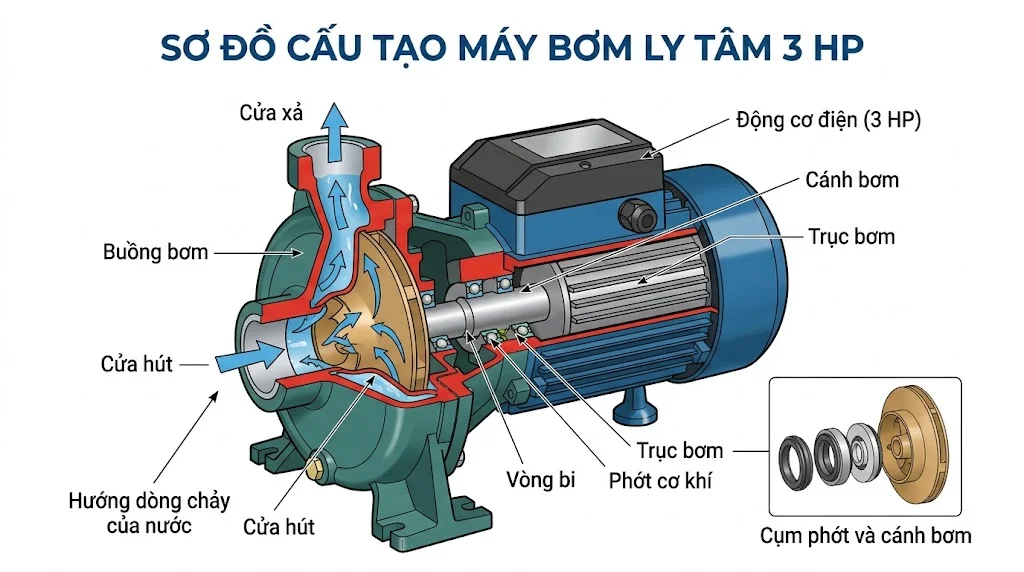 Phân loại máy bơm 3HP phổ biến