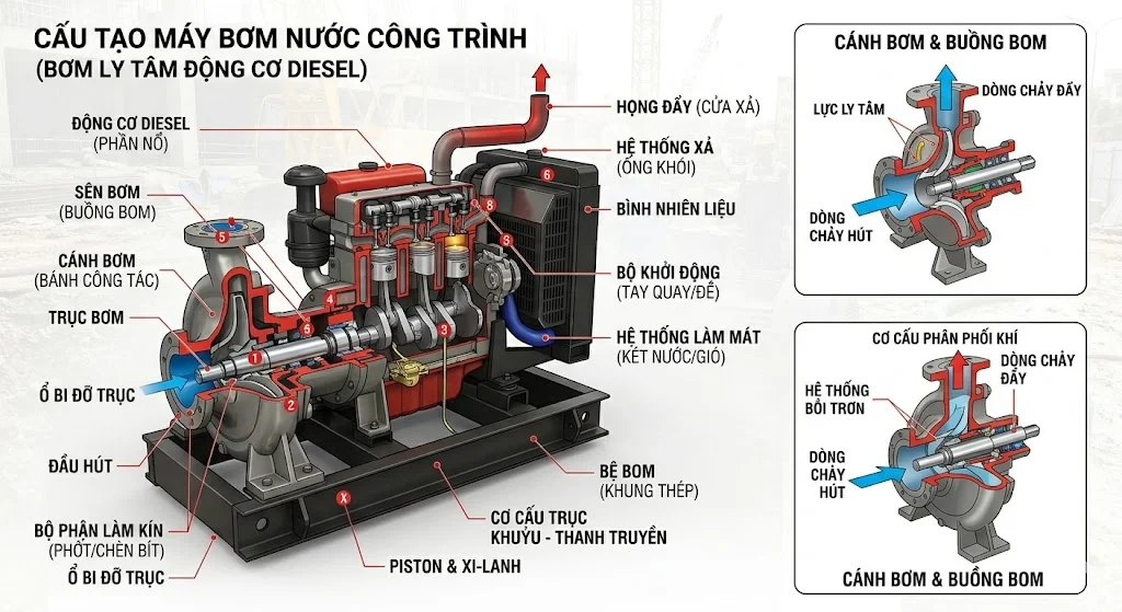 Cấu tạo của máy bơm nước công trình