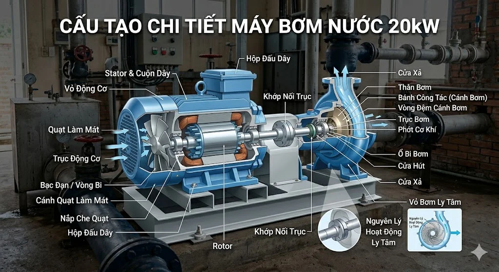 Cấu tạo của máy bơm nước 20 kW