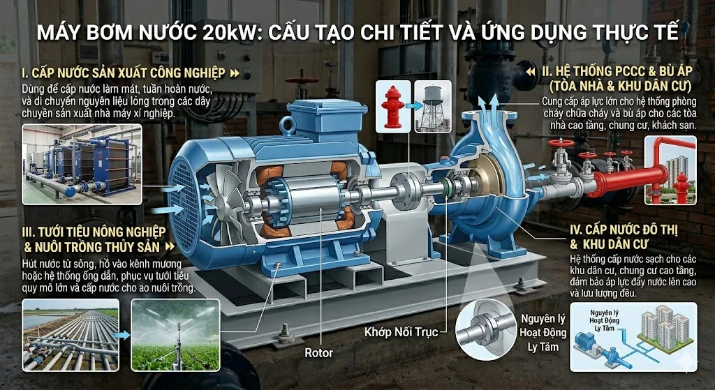 Cách chọn máy bơm nước 20 kW đúng kỹ thuật