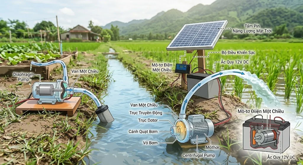 Cấu tạo và nguyên lý hoạt động của máy bơm DC