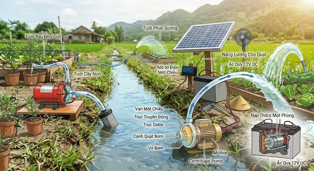 Ứng dụng của máy bơm nước DC trong thực tế