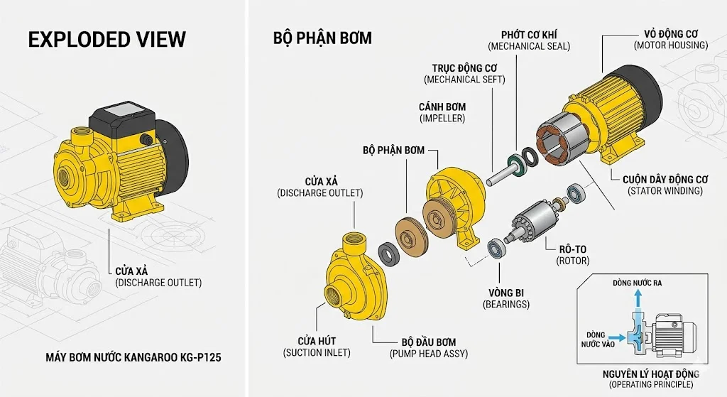 Cấu tạo và nguyên lý hoạt động của máy bơm lên tầng 2