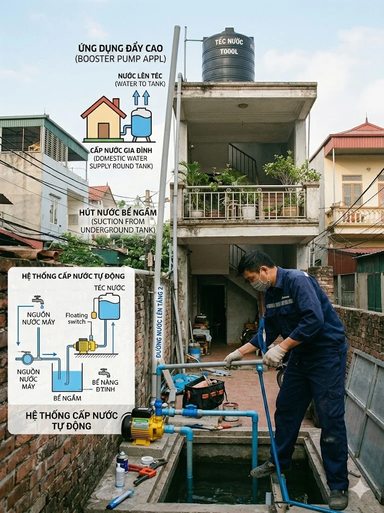 Cách chọn máy bơm lên tầng 2 đúng kỹ thuật