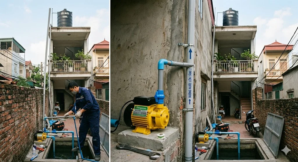 Khái niệm máy bơm lên tầng 2 và đặc điểm