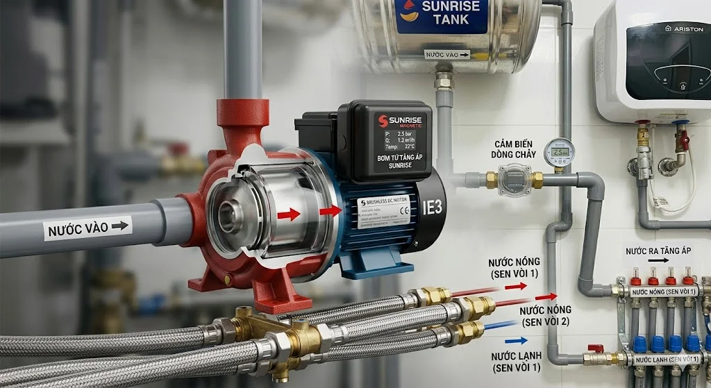 Cấu tạo và nguyên lý hoạt động của máy bơm tăng áp