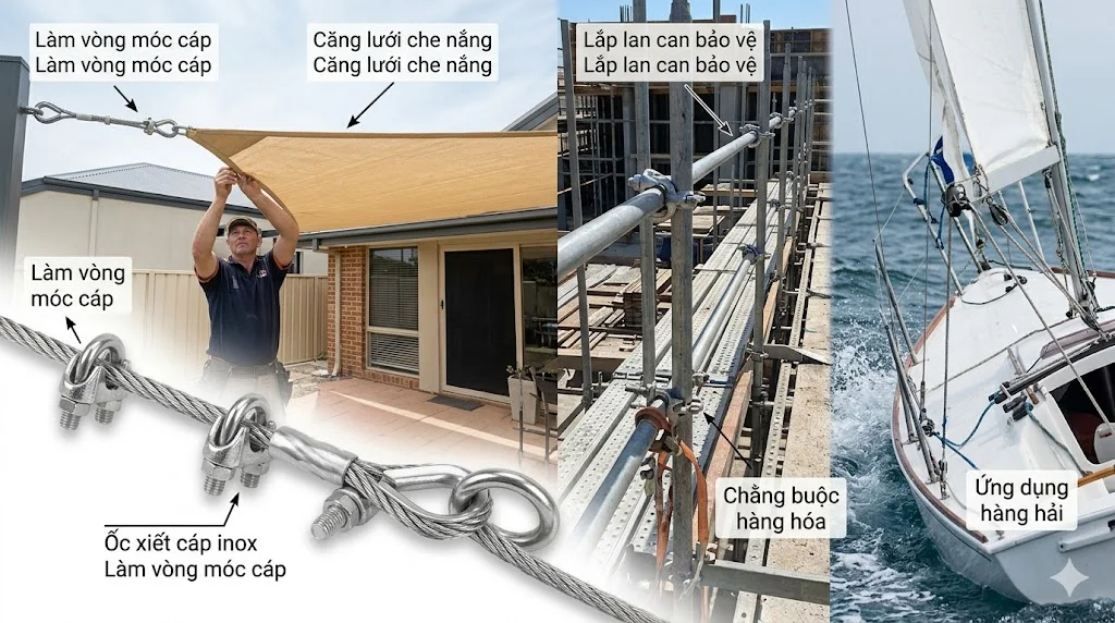 Ứng dụng của ốc xiết cáp inox