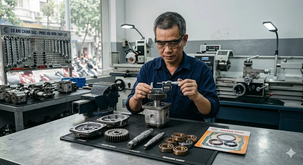 Khái niệm phục hồi bơm nước bánh răng trong thực tế