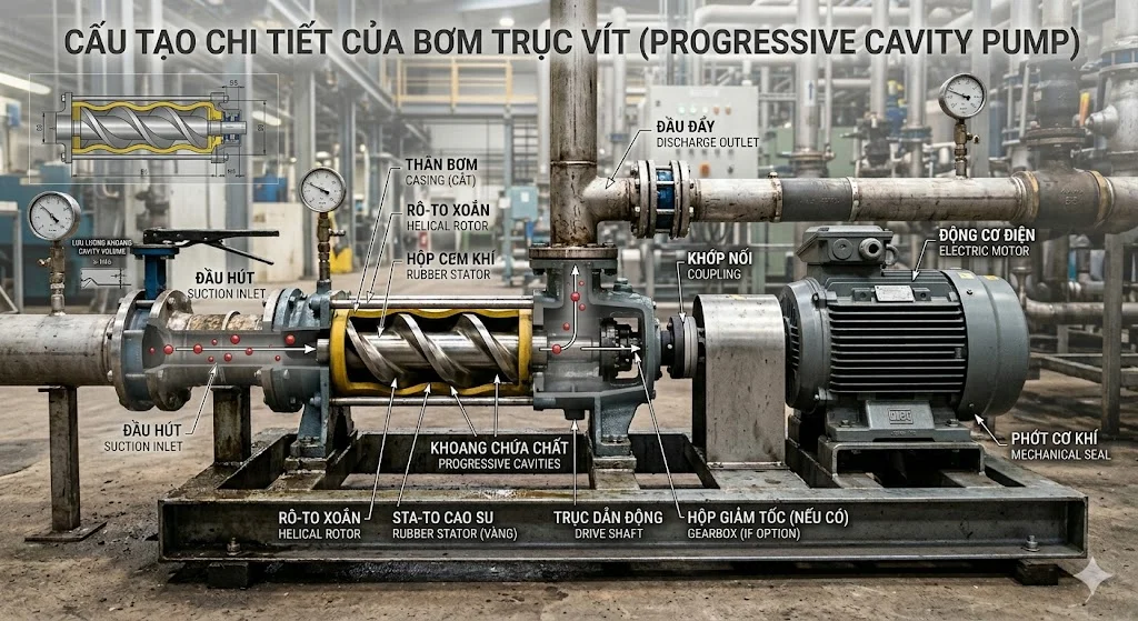 Cấu tạo và nguyên lý hoạt động của progressive cavity pump