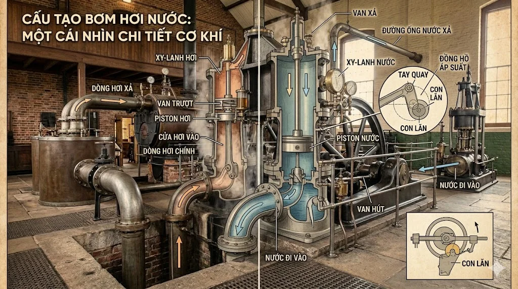 Cấu tạo và nguyên lý hoạt động của steam bơm 