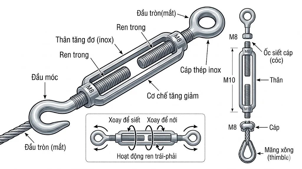 Cách chọn tăng đơ cáp đúng kỹ thuật