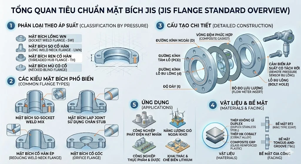 Phân loại tiêu chuẩn mặt bích JIS phổ biến