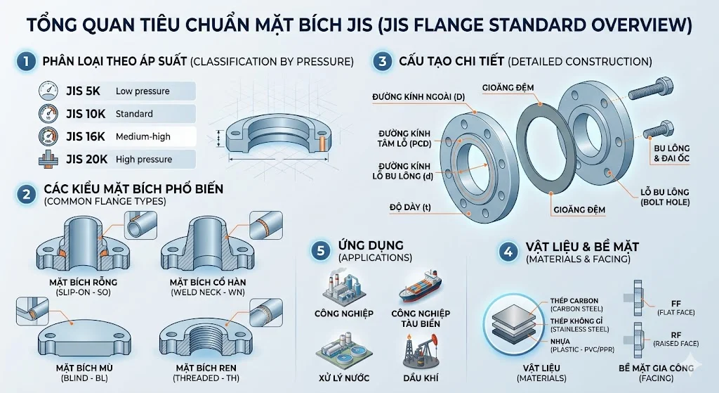 Khái niệm tiêu chuẩn mặt bích JIS và đặc điểm nổi bật