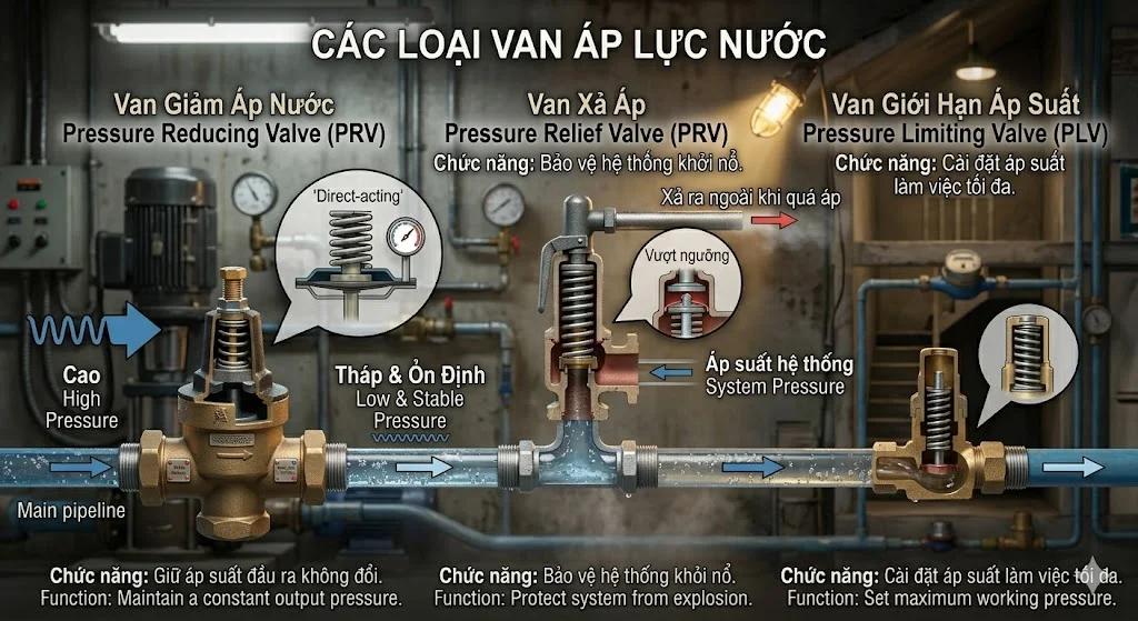 Cấu tạo chính của van áp lực 