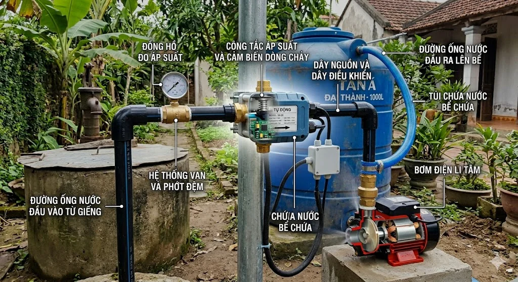 Cấu tạo chính của van bơm tự động