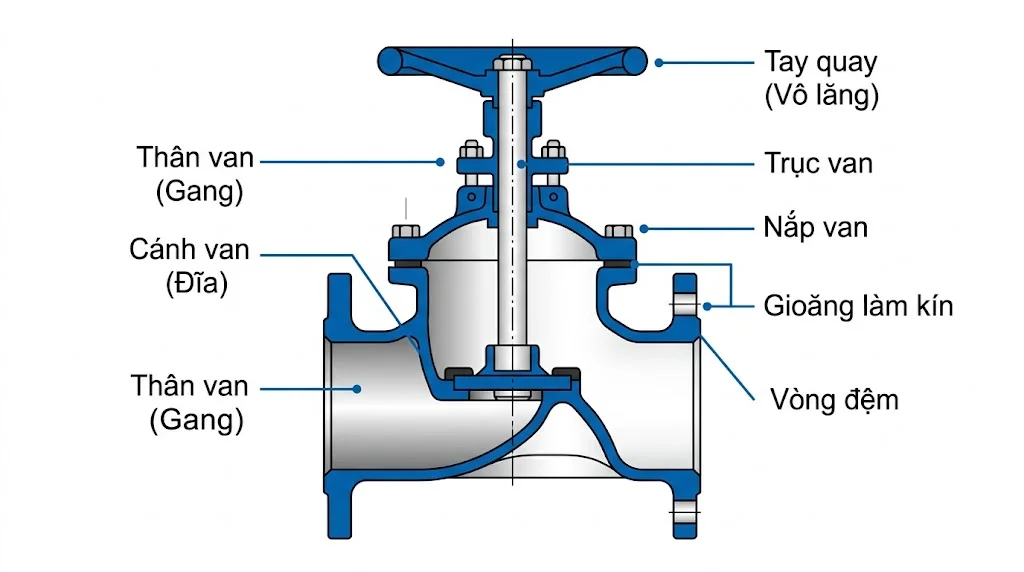 Cấu tạo của van cổng gang Hàn 