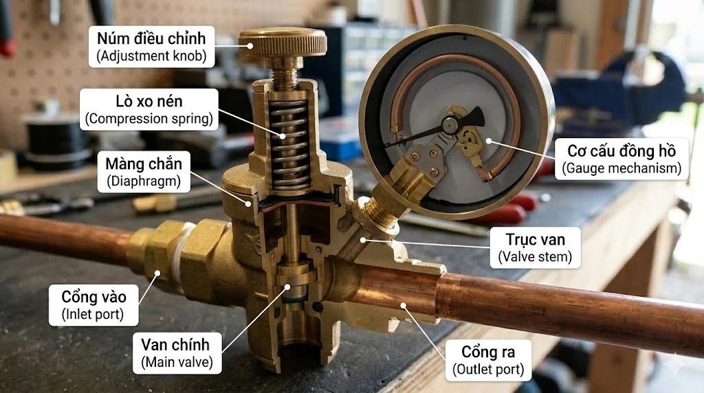 Cấu tạo chính của van điều áp đồng hồ