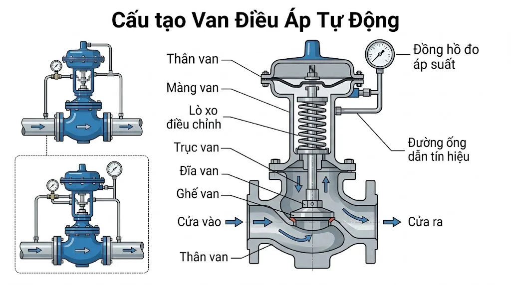 Cấu tạo của van điều áp lực tự động