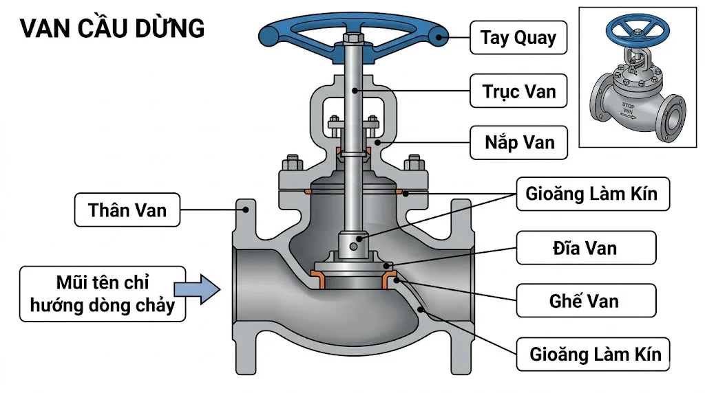 Phân loại van dừng phổ biến