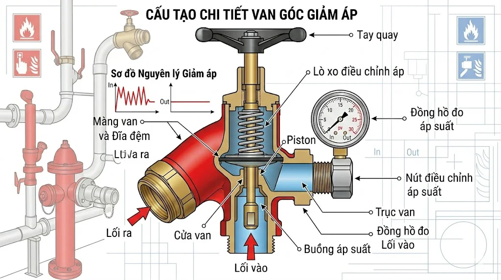 Cấu tạo của van góc giảm áp