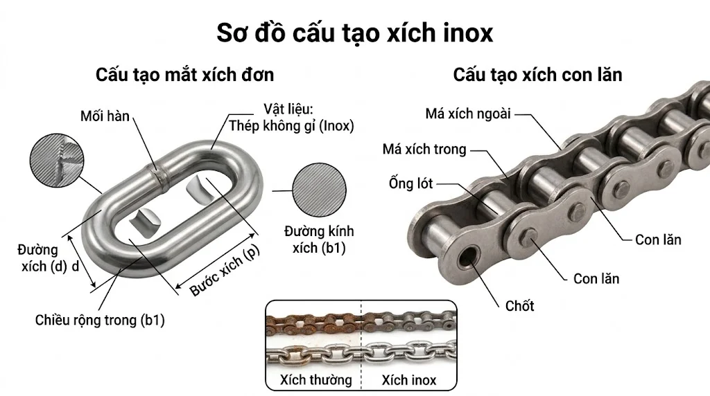 Phân loại xích phổ biến hiện nay